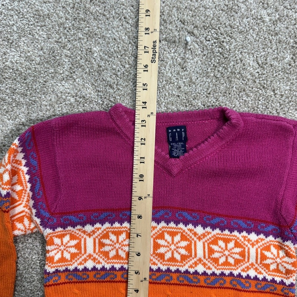 Baby Gap Sweater Toddler 24-36M Pink Orange Fair Isle Knit V-Neck Pullover - Picture 5 of 6